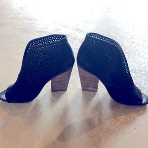 Vince Camuto open toe perforated suede heels